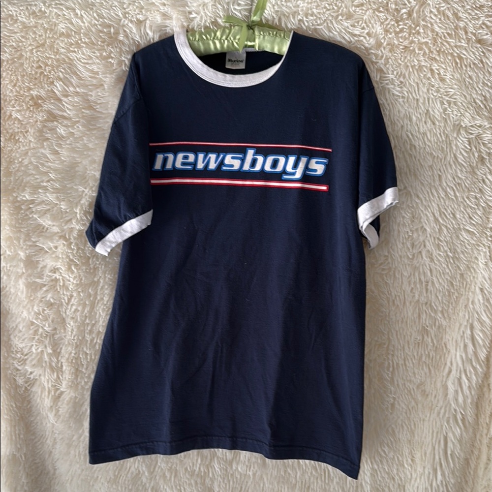 VTG 90s Newsboys Step Up To The Microphone Ringer T-shirt Dbl Sided Made USA L